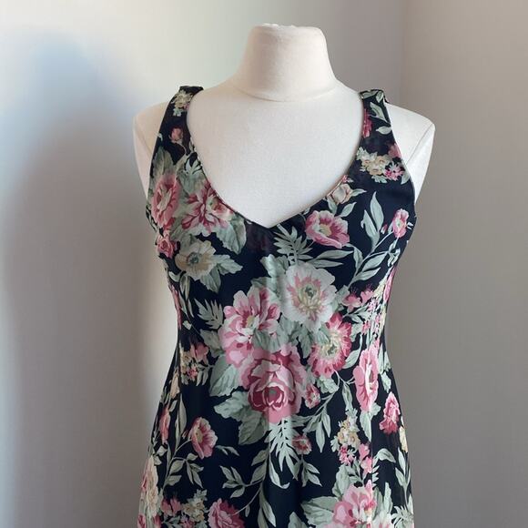 VINTAGE Positive Attitude Midi Dress Womens Sz 12 Black Floral Coquette Romantic - Picture 2 of 5
